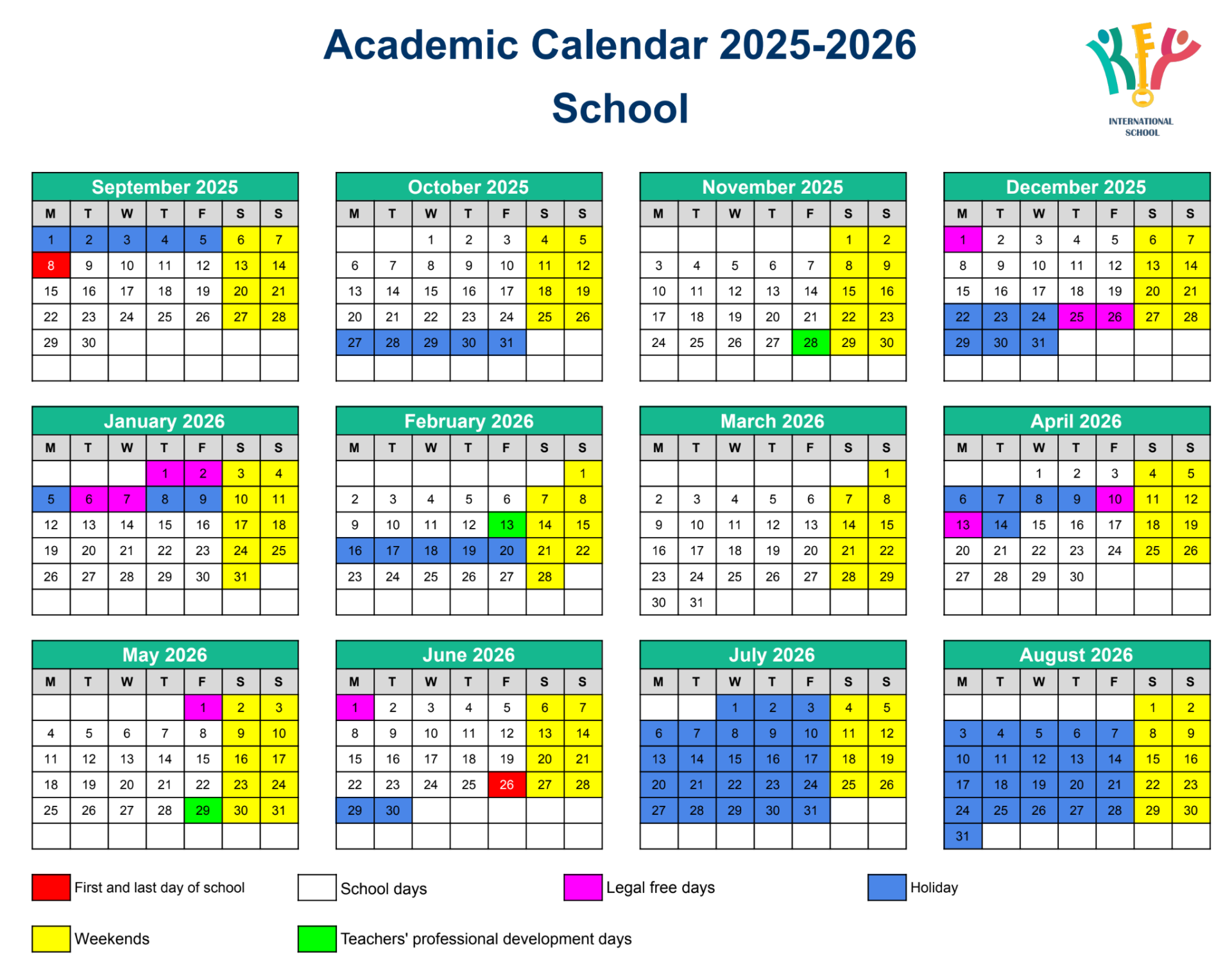 Nursery School Calendar 2025-2026